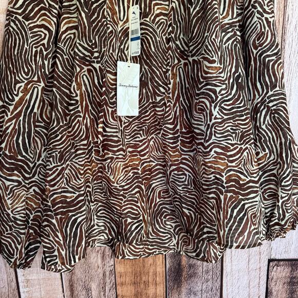 Tommy Bahama Blouse Zen Zebra Peasant Top Animal Print Fall Long Sleeve XL NWT - Picture 4 of 9